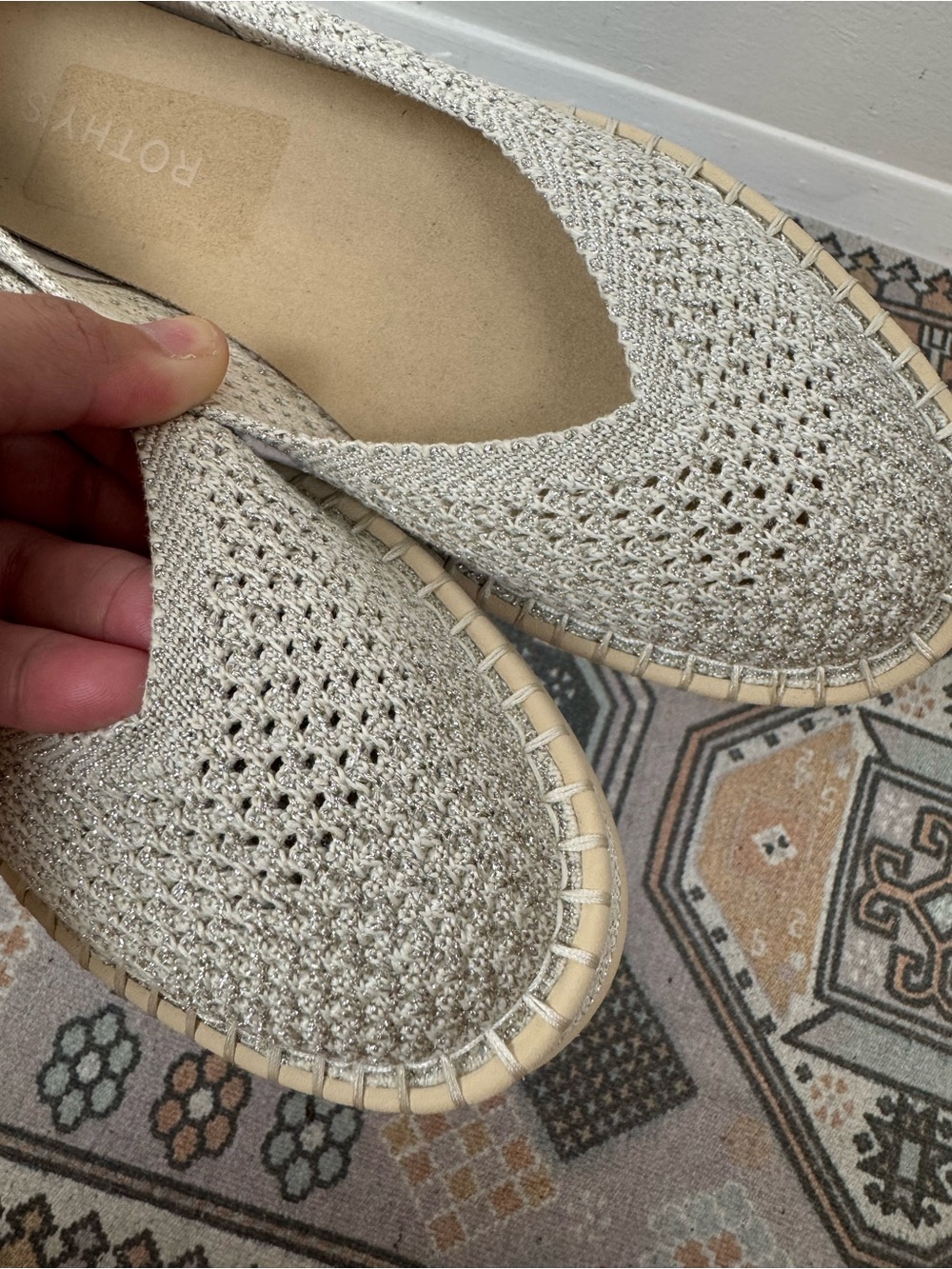 Rothy’s New The Espadrille Diamond Metallic Flat Slip-on Knit Shoes size 7.5 - Picture 5 of 14